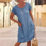 Margot Ashford | Midi-Casual Kjole i Linned til Kvinder