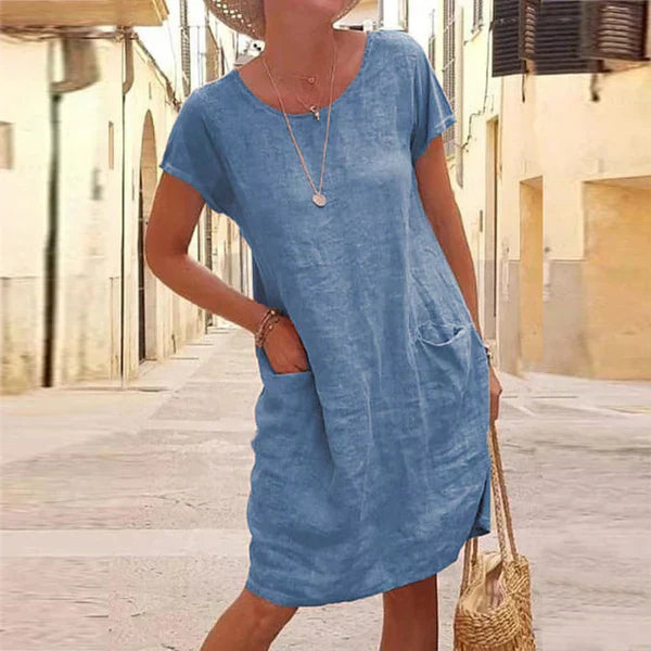Margot Ashford | Midi-Casual Kjole i Linned til Kvinder