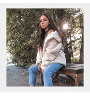 Anna Solberg | Teddy-frakke i pink shearling-look