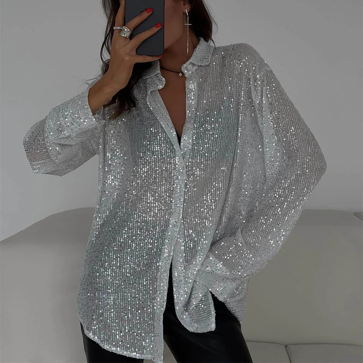 Signe Vestergaard | Oversize flitrová košile s třpytkami pro ženy