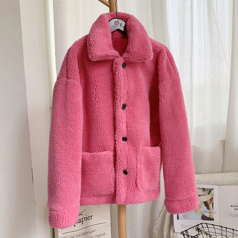 Anna Solberg | Teddy-frakke i pink shearling-look