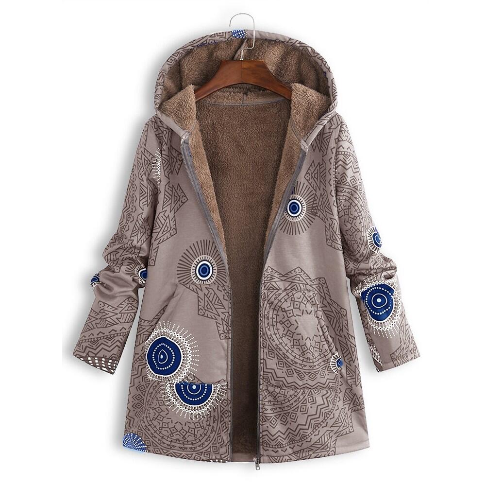 Bettina Storgaard | Hooded jakke med etnisk print og plysfor
