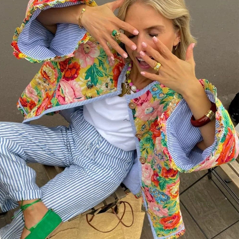 Freja Thomsen | Prošívaná květinová bunda v oversized střihu