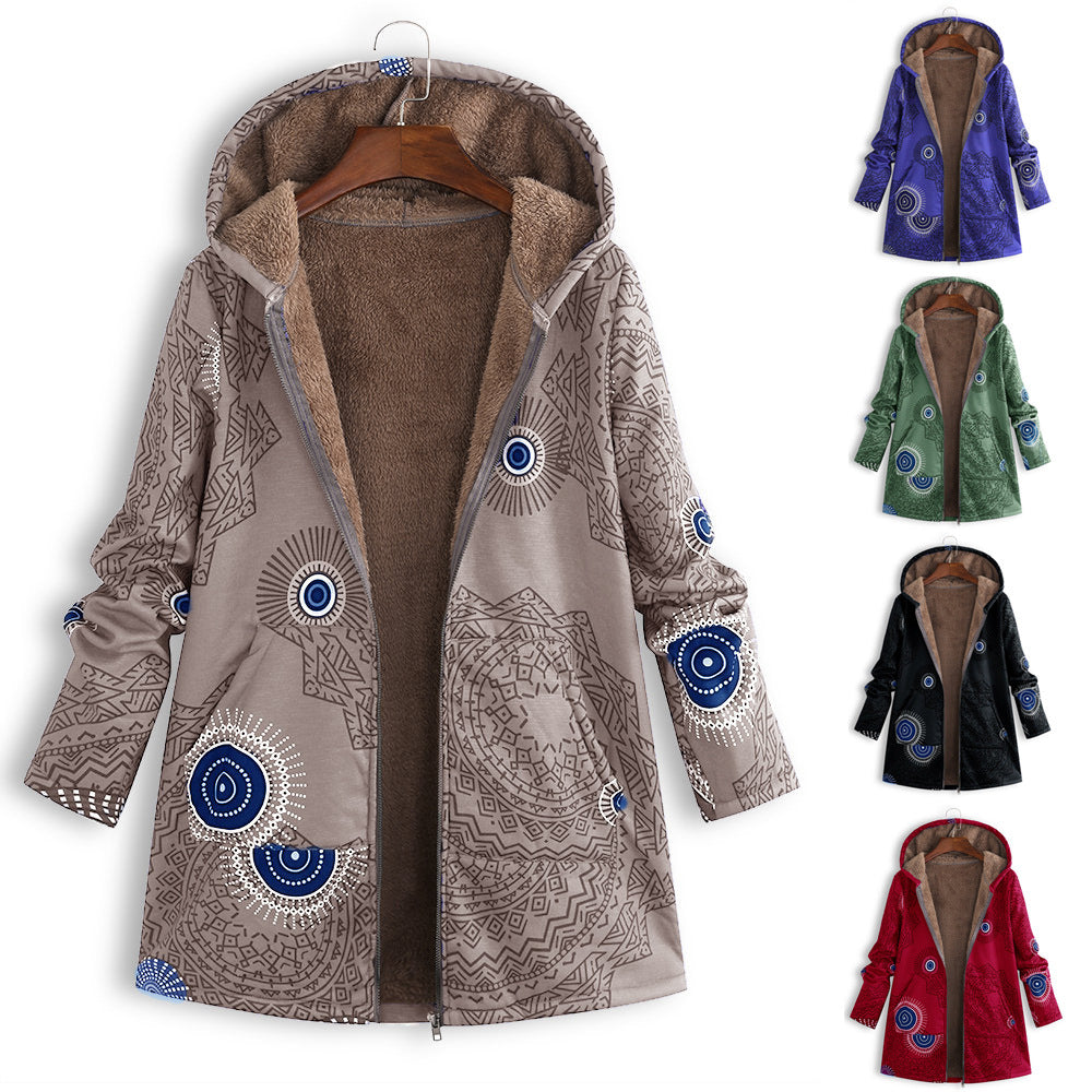 Bettina Storgaard | Hooded jakke med etnisk print og plysfor