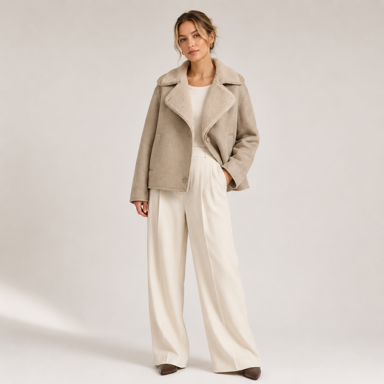 Stine Bang | Faux-shearling frakke med kontrastkrave