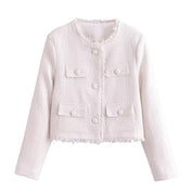 Laura Pedersen | Tweed-jakke i cropped fit med frynsekant