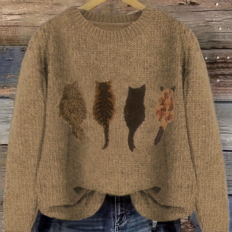 Agnete Lindholm | Grov strikket sweater med kattesilhuetter