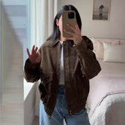 Line Andersen | Retro-Rindslederjacke in Braun