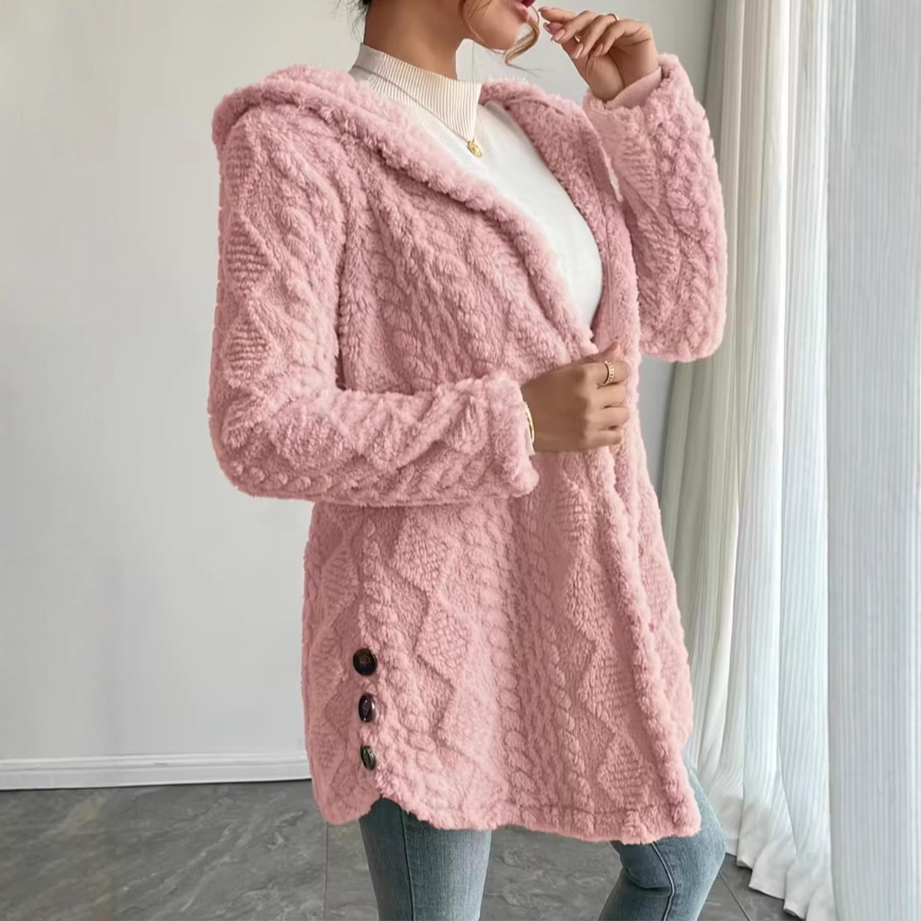 Cathrine Skou | Teddy kardigan s kapucí a knoflíky