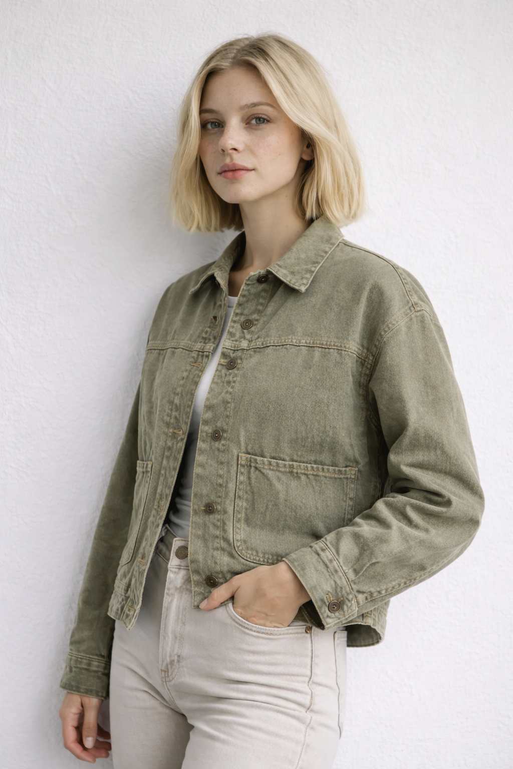 Sanne Kjeldgaard | Oliven Denimjakke til kvinder