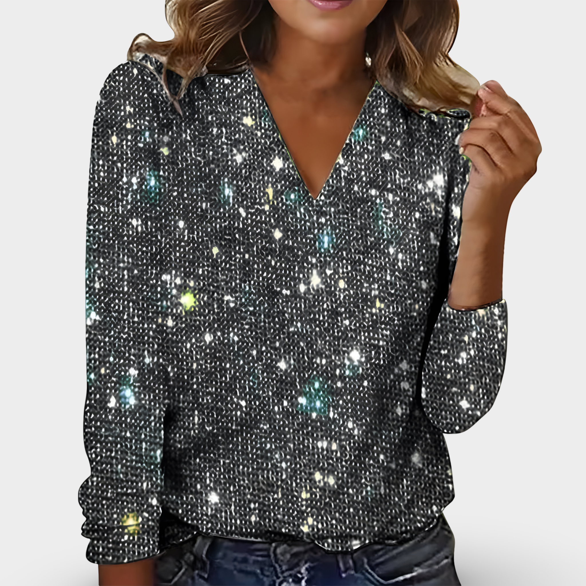 Rosalba Sinclair | V-hals Diamant Bluse med Pailetter