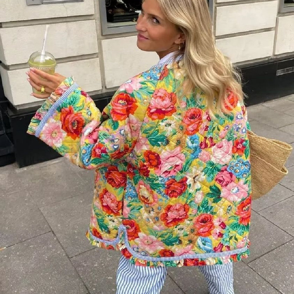 Freja Thomsen | Prošívaná květinová bunda v oversized střihu