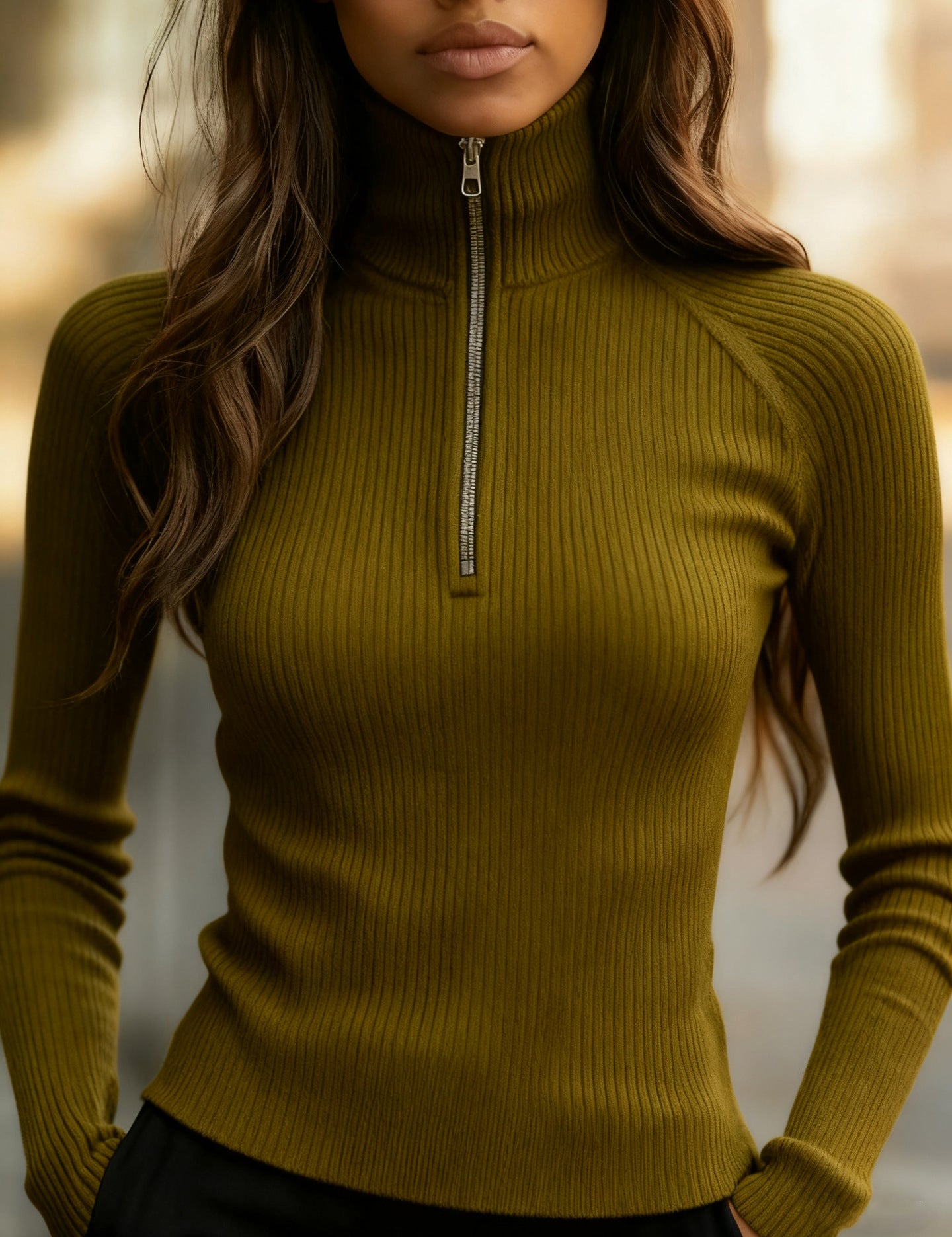 Amanda Fisker | Slim-Fit Turtleneck Bluse med Lynlås