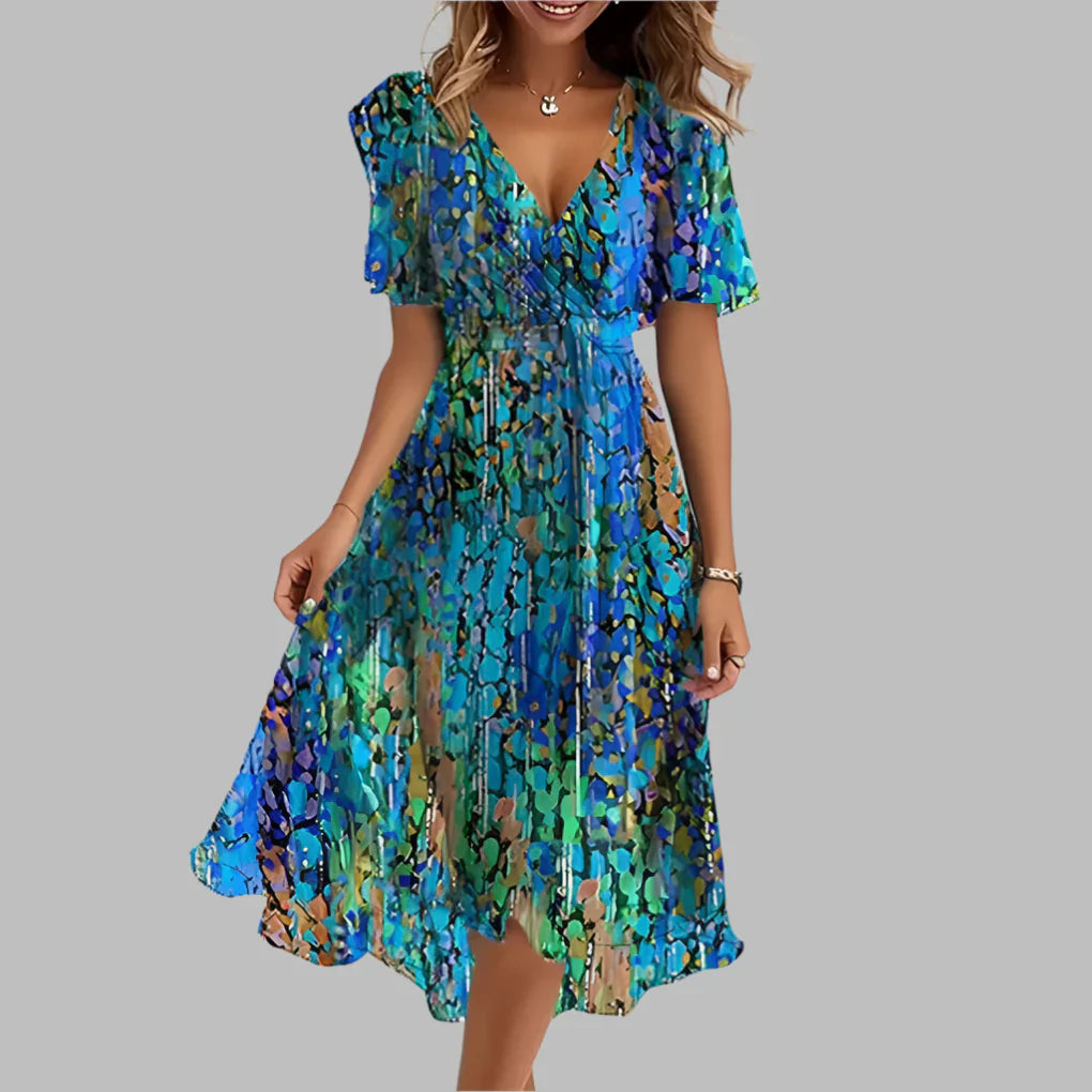 Isabella Moreau | Floral luksus midi kjole med ruching