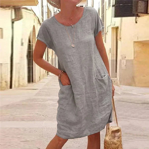 Margot Ashford | Midi-Casual Kjole i Linned til Kvinder