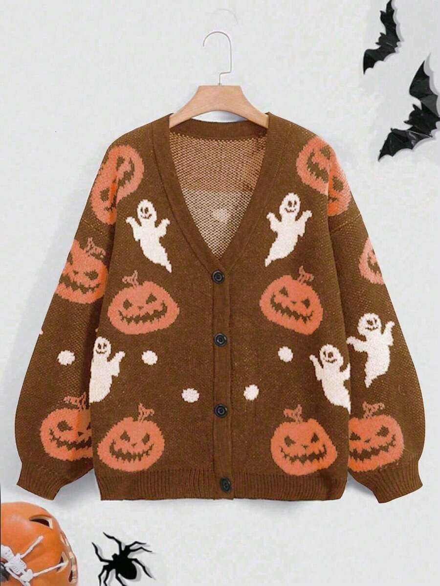 Trick & Treat | Pumpkin & Ghost Halloween Cardigan For Women