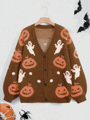 Trick & Treat | Pumpkin & Ghost Halloween Cardigan For Women