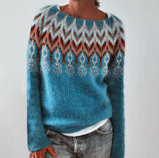 Malene Vinther | Blauer Strickpullover mit Waldmotiv für Damen