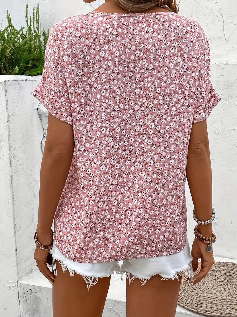 Romina Carlisle | Kortærmet Blomsterbluse med Knapdetalje