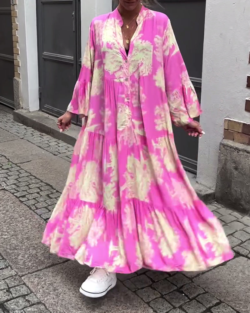 Carlotta Sinclair | Maxi-skjortekjole med naturprint og flæseærmer