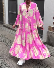Carlotta Sinclair | Maxi-skjortekjole med naturprint og flæseærmer