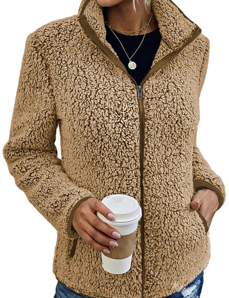 Roseline Ashworth | Fleece Cardigan Jacket in Burgundy