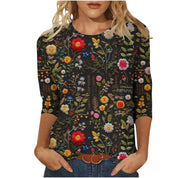 Ditte Kragh | Blomsterprintet T-shirt med 3/4 ærmer