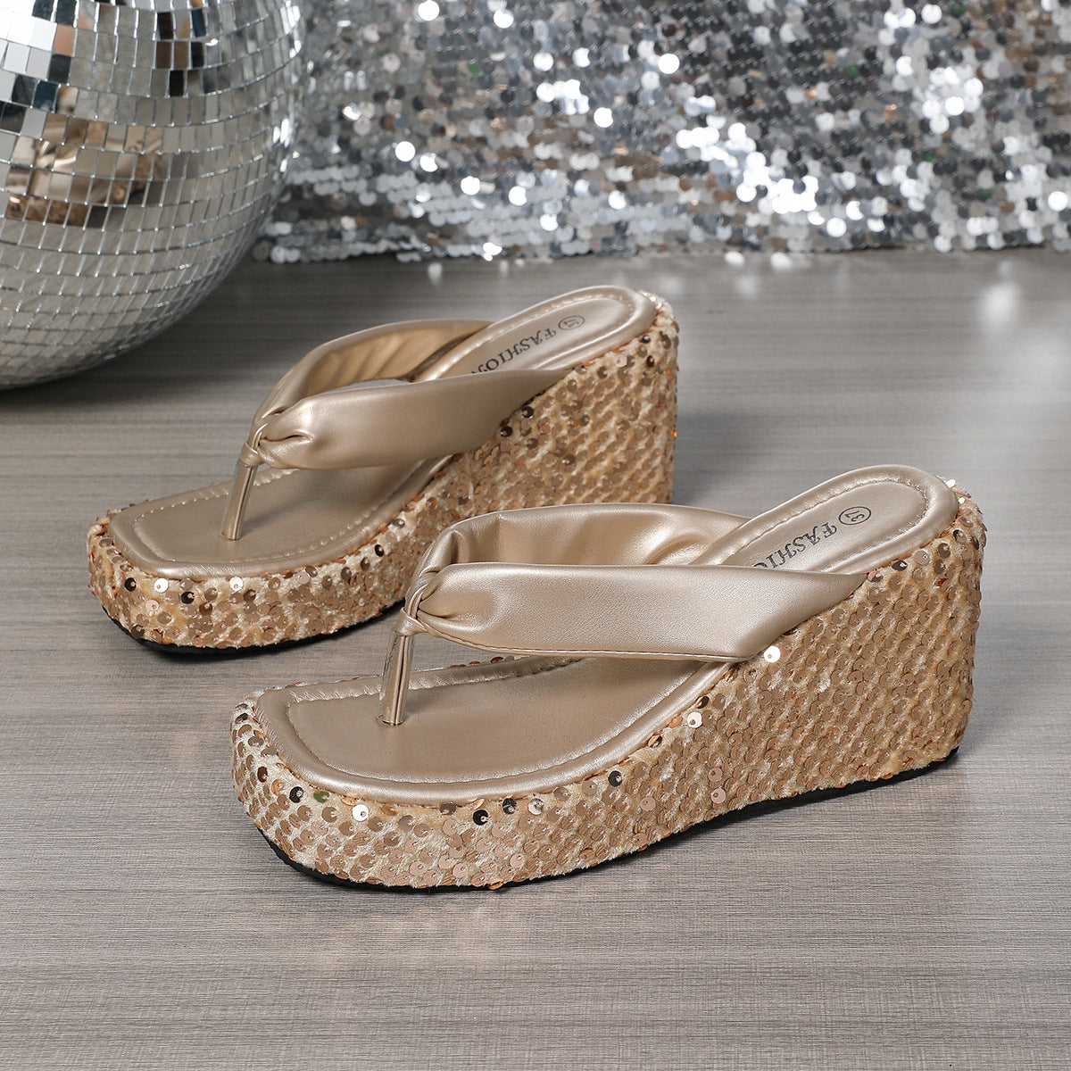 Maja Hansen | Glitter Wedge Flip Flops med pailletter til kvinder