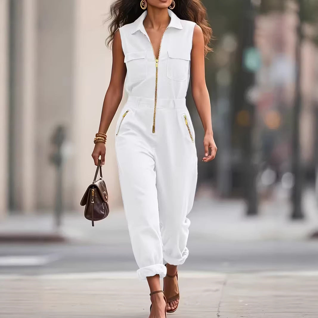 Catalina Vega | Sleeveless jumpsuit i army green med lynlås
