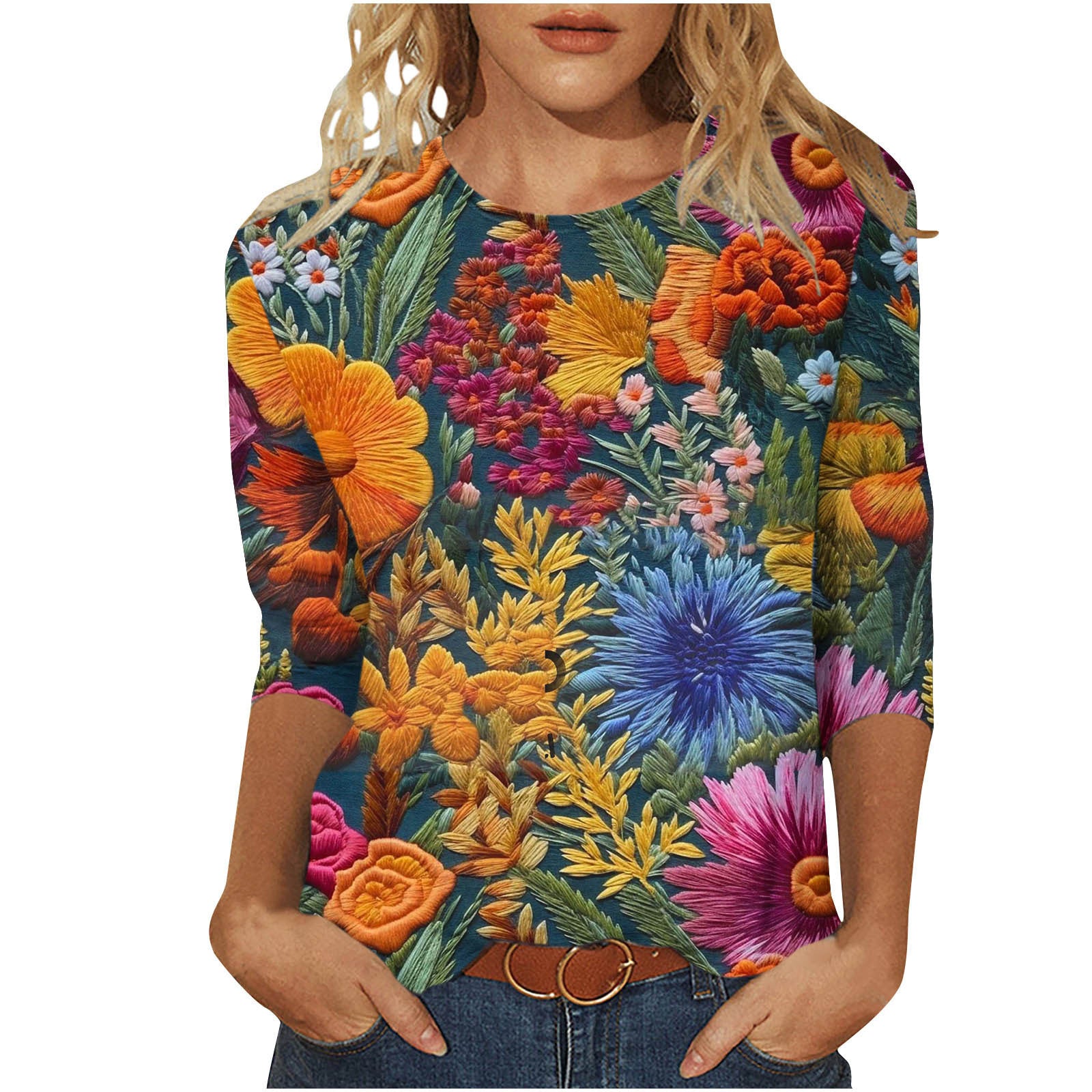 Ditte Kragh | Blomsterprintet T-shirt med 3/4 ærmer