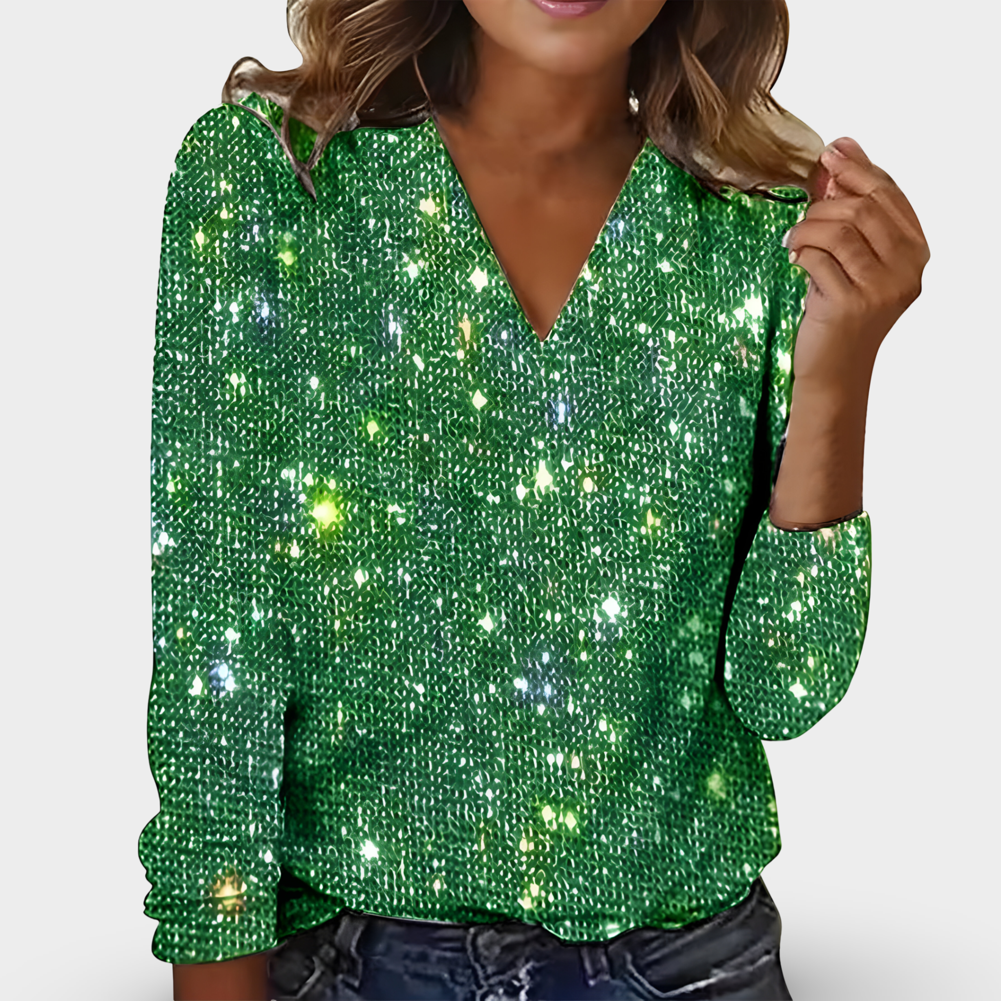 Rosalba Sinclair | V-hals Diamant Bluse med Pailetter