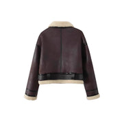 Lærke Juul | Cropped shearling-jakke i læderlook
