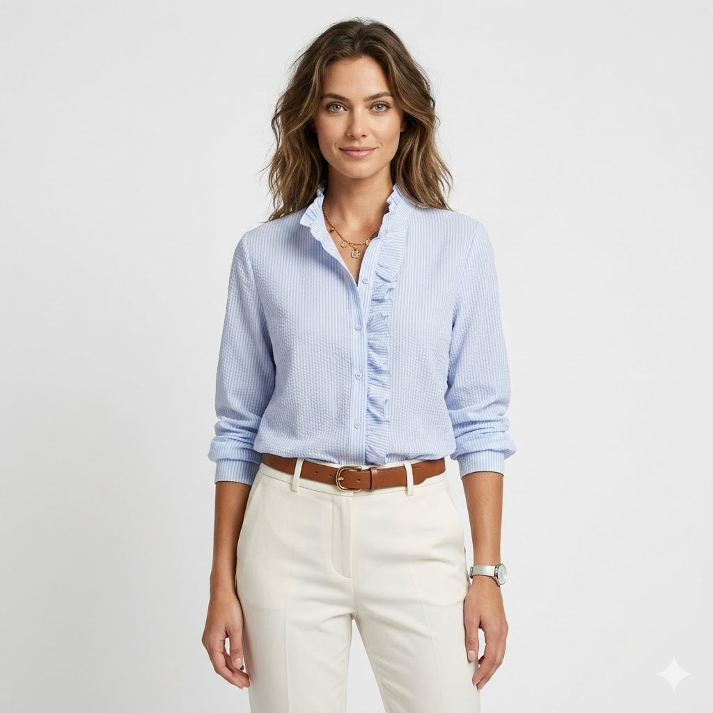 Geneviève Laurent | Elegant flæsebluse med knapdetaljer til kvinder