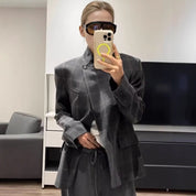 Lotte Petersen | Oversized Blazer i Grå Ternet Mønster
