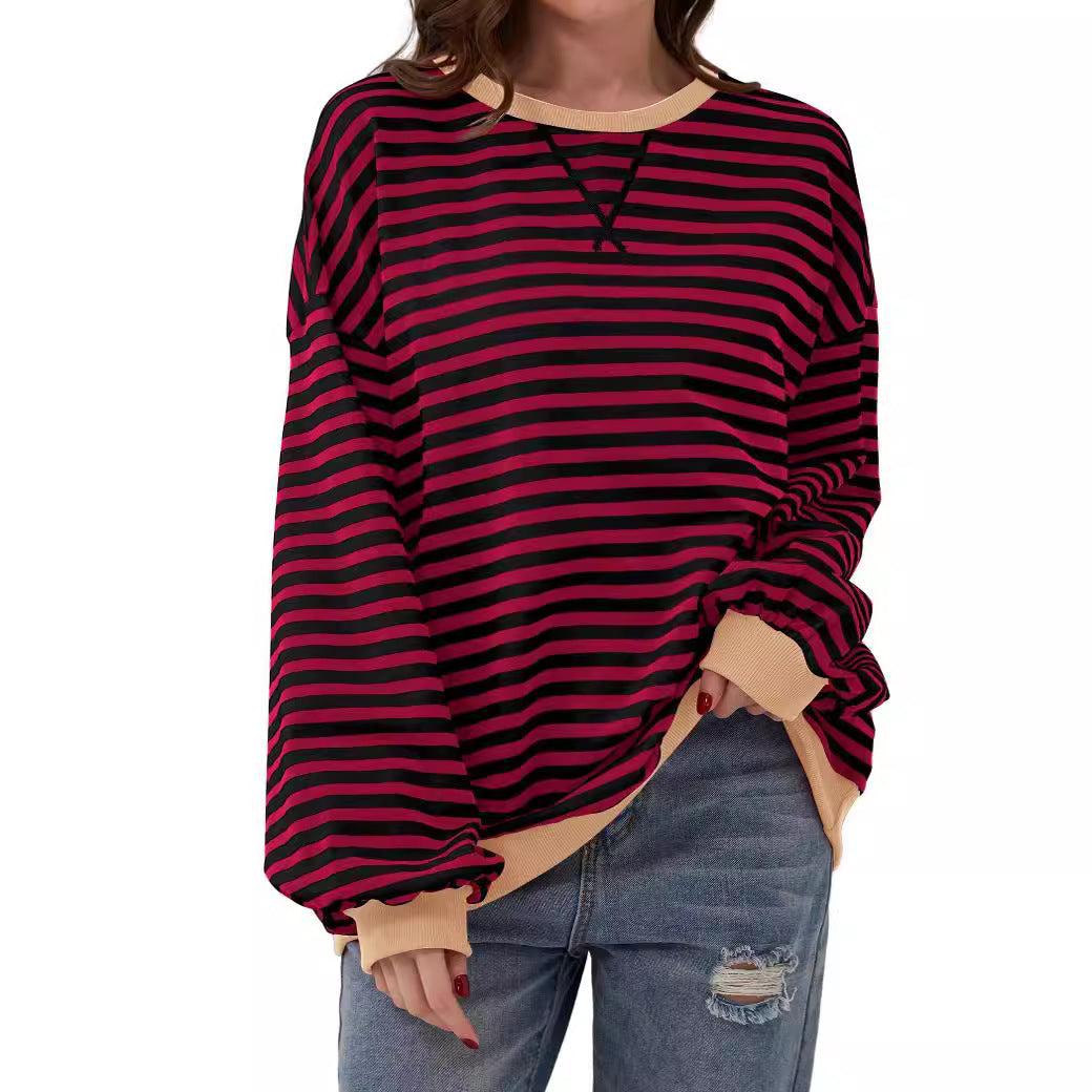 Stine Lindgaard | Oversized Stribet Sweatshirt med Neon Detaljer