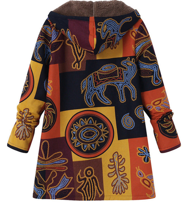 Bettina Storgaard | Hooded jakke med etnisk print og plysfor