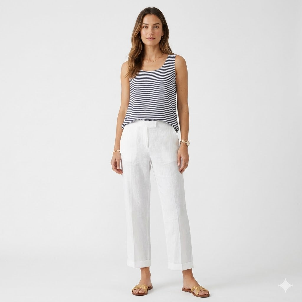 Margherita Velluto | Linned Bukser i Hvid – Let og Åndbar Casual Stil