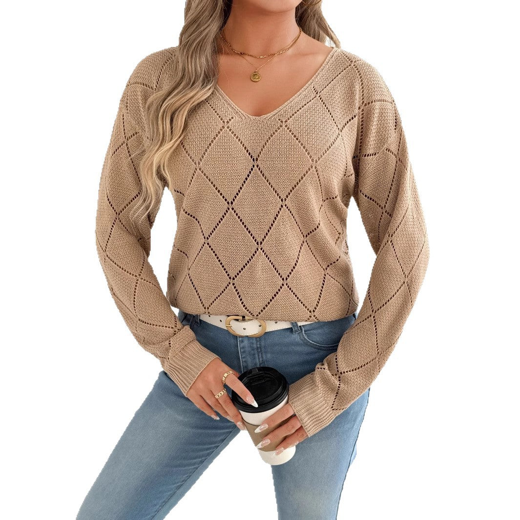 Alberte Skovgaard | Langærmet Hulmønster Sweater med V-hals