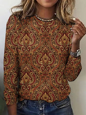 Emma Thorup | Bluse med 3D-blomsterprint og rund hals