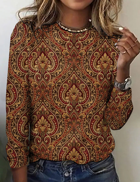 Emma Thorup | Bluse med 3D-blomsterprint og rund hals