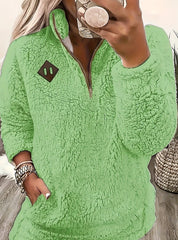 Signe Berg | Plysset Sherpa-pullover med Halv Lynlås