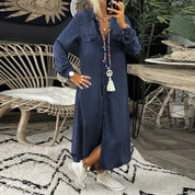 Giulia Moretti | Denim luksus blousekjole i midi-længde
