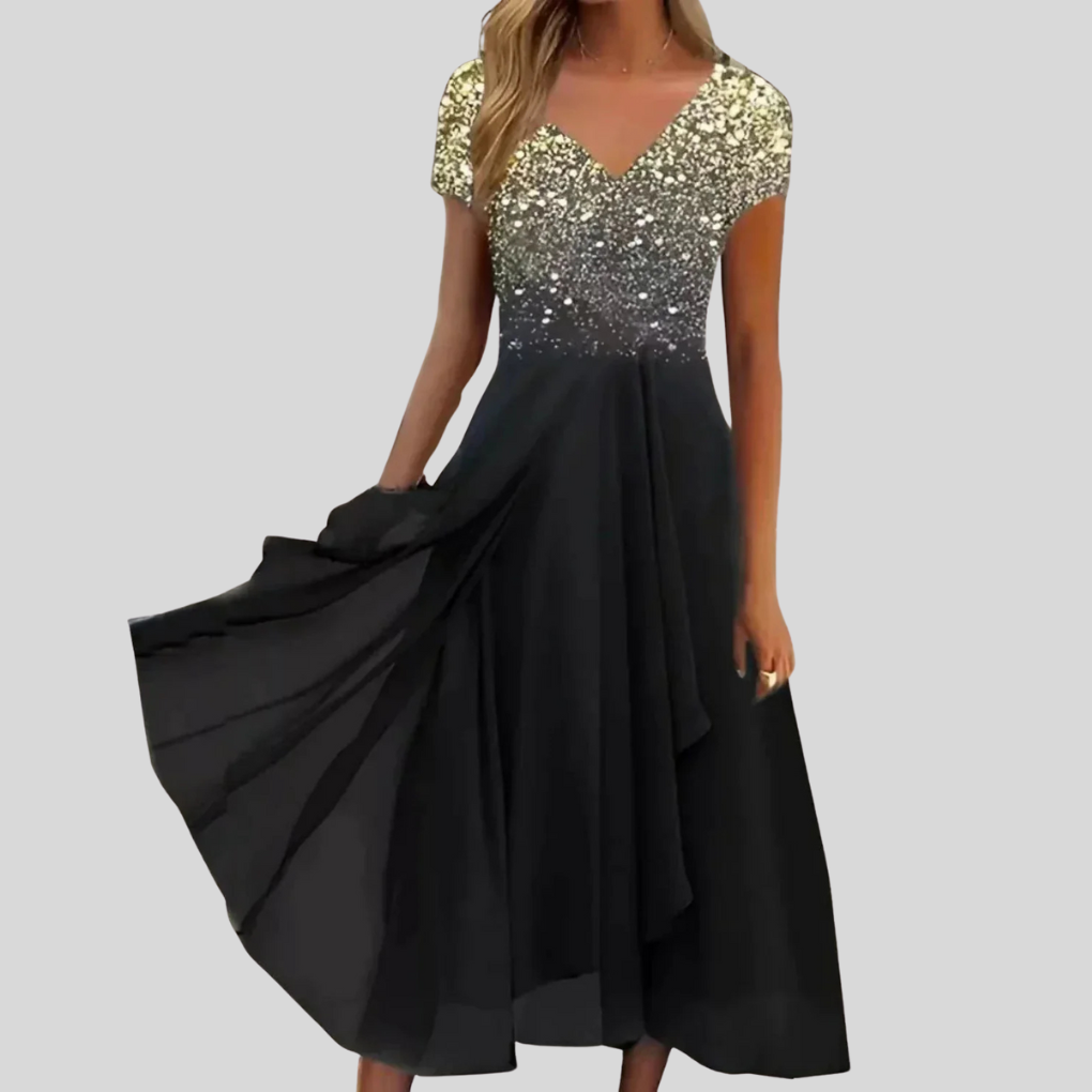 Camille Laurent | Elegant luksus midi kjole med firkantet hals
