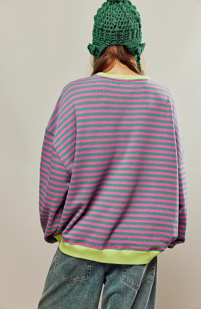 Loretta | Stribet Relaxed Fit Sweater med Blåt & Hvidt Mønster