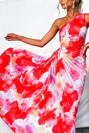Alessandra Valenti | Midi-Kjole med Asymmetrisk One-Shoulder og Blomsterprint