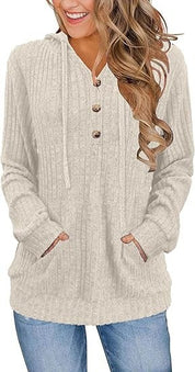 Tove Lorentzen | Rib-strikket hoodie-sweater med knapper