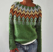 Malene Vinther | Blauer Strickpullover mit Waldmotiv für Damen