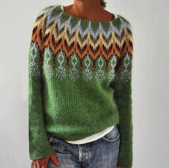 Malene Vinther | Blauer Strickpullover mit Waldmotiv für Damen