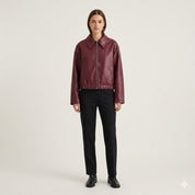Estelle Marchand | Bordeaux Faux Læderjakke med Minimalistisk Bomber-Silhuet