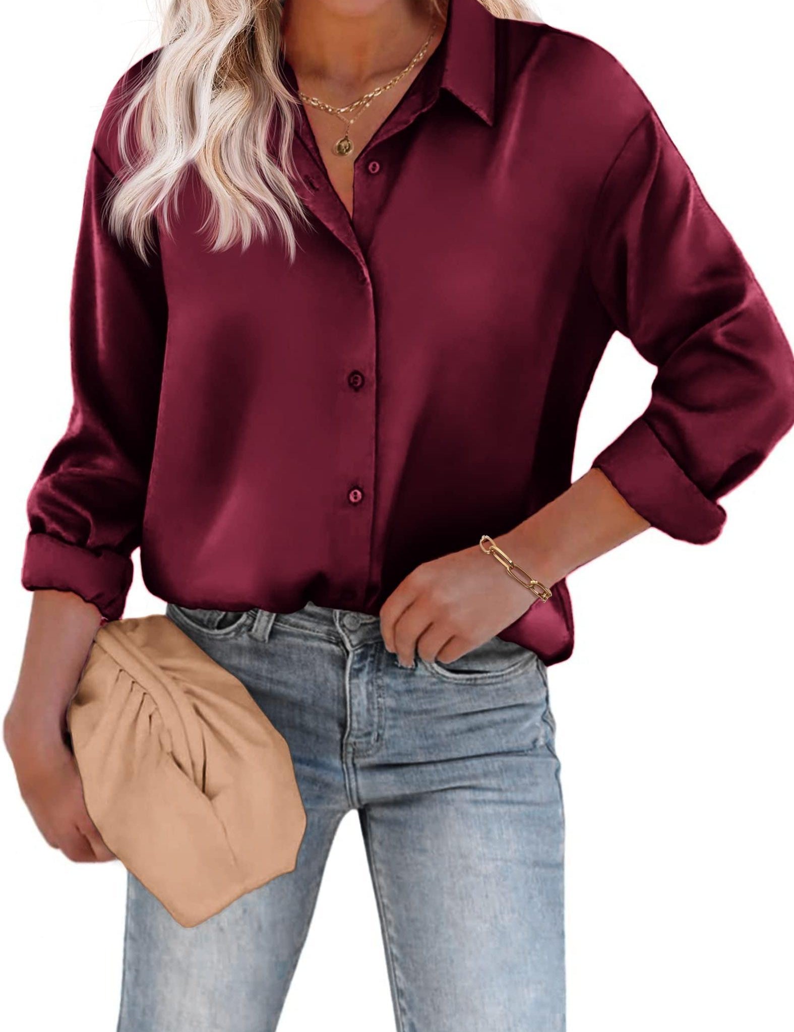 Aurore Pemberton | Elegant Skjortebluse med Knapper i Hvid